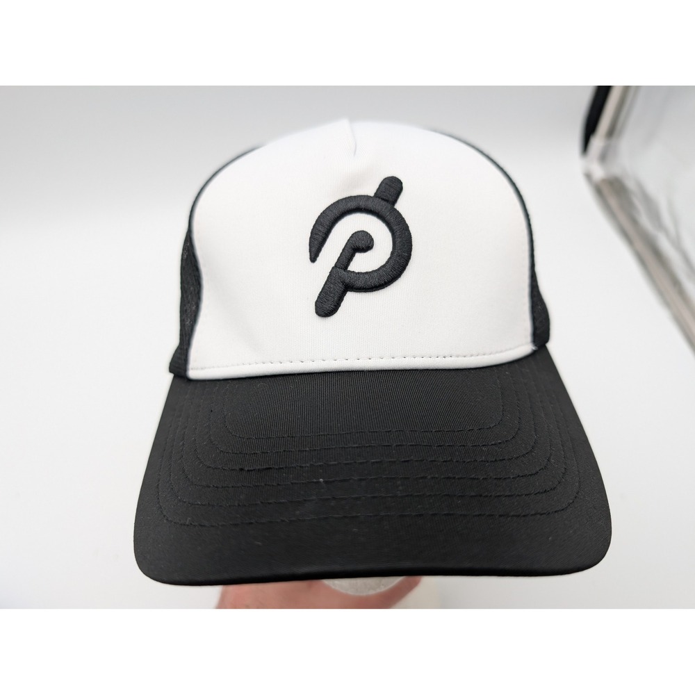 Peloton Trucker Hat Black White Mesh Back Adjustable Strap Logo Baseball Cap